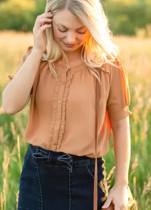 Ruffle Button Up Puff Sleeve Blouse - FINAL SALE