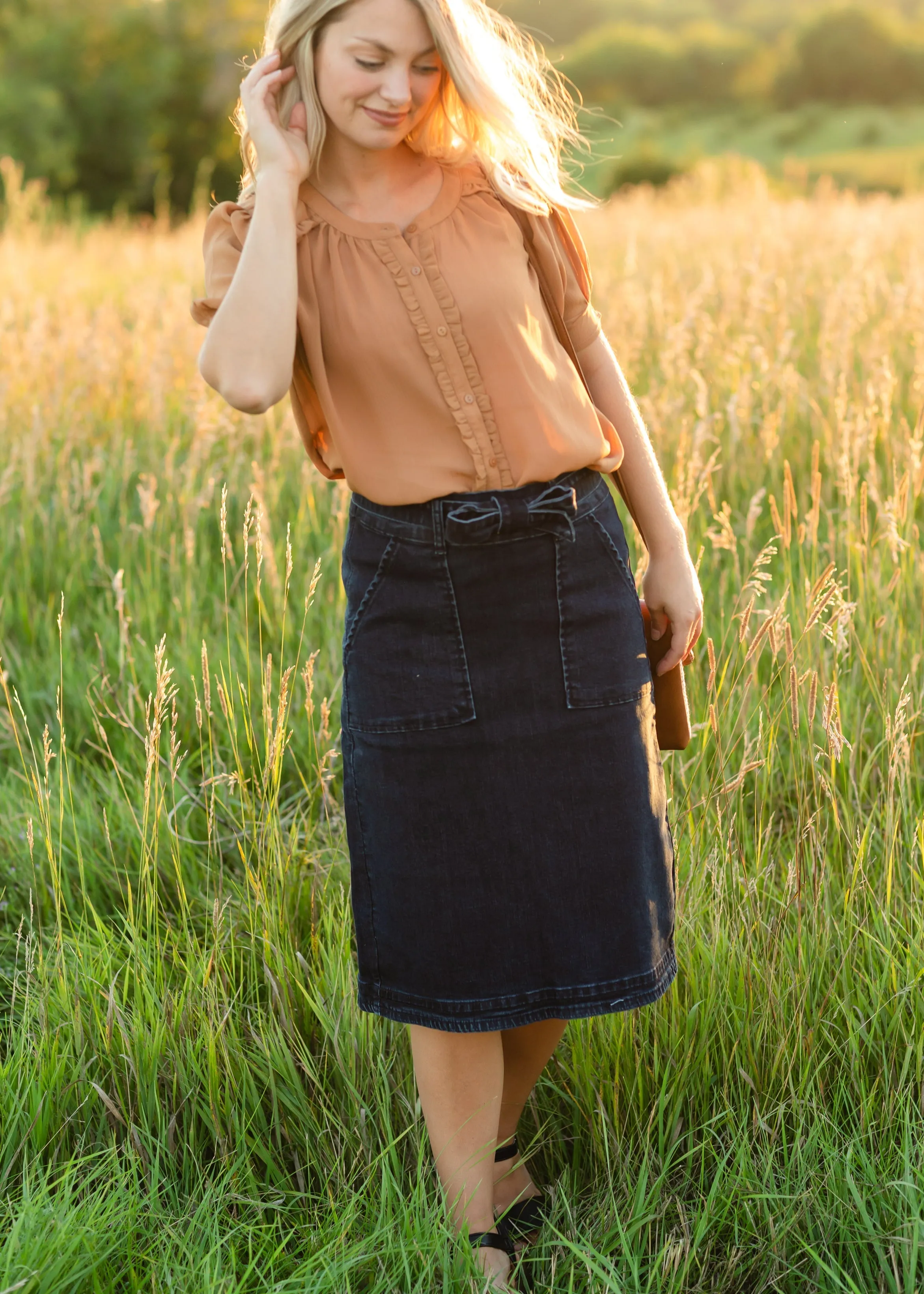 Ruffle Button Up Puff Sleeve Blouse - FINAL SALE