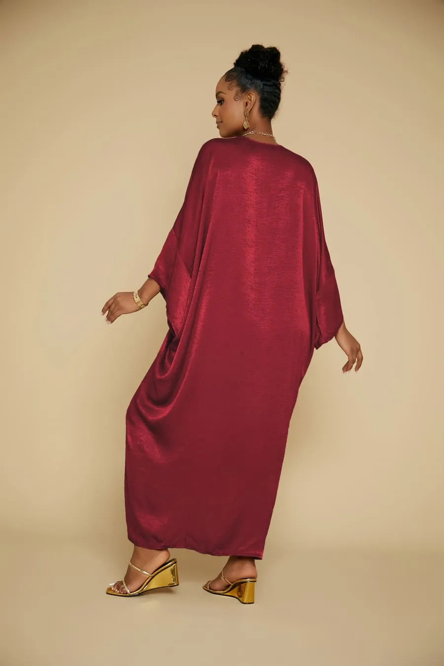 Satin V-Neck Caftan Cover Ups