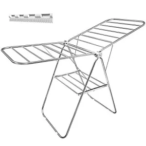 SONGMICS Clothes Drying Rack, with Bonus Sock Clips, 100% Stainless Steel Gullwing Space-Saving Laundry Rack, Foldable for Indoor and Outdoor Use, Sliver ULLR51SV