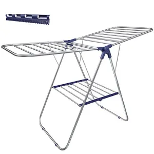 SONGMICS Clothes Drying Rack, with Bonus Sock Clips, Stainless Steel Gullwing Space-Saving Laundry Rack, Foldable for Easy Storage, Silver ULLR52BU