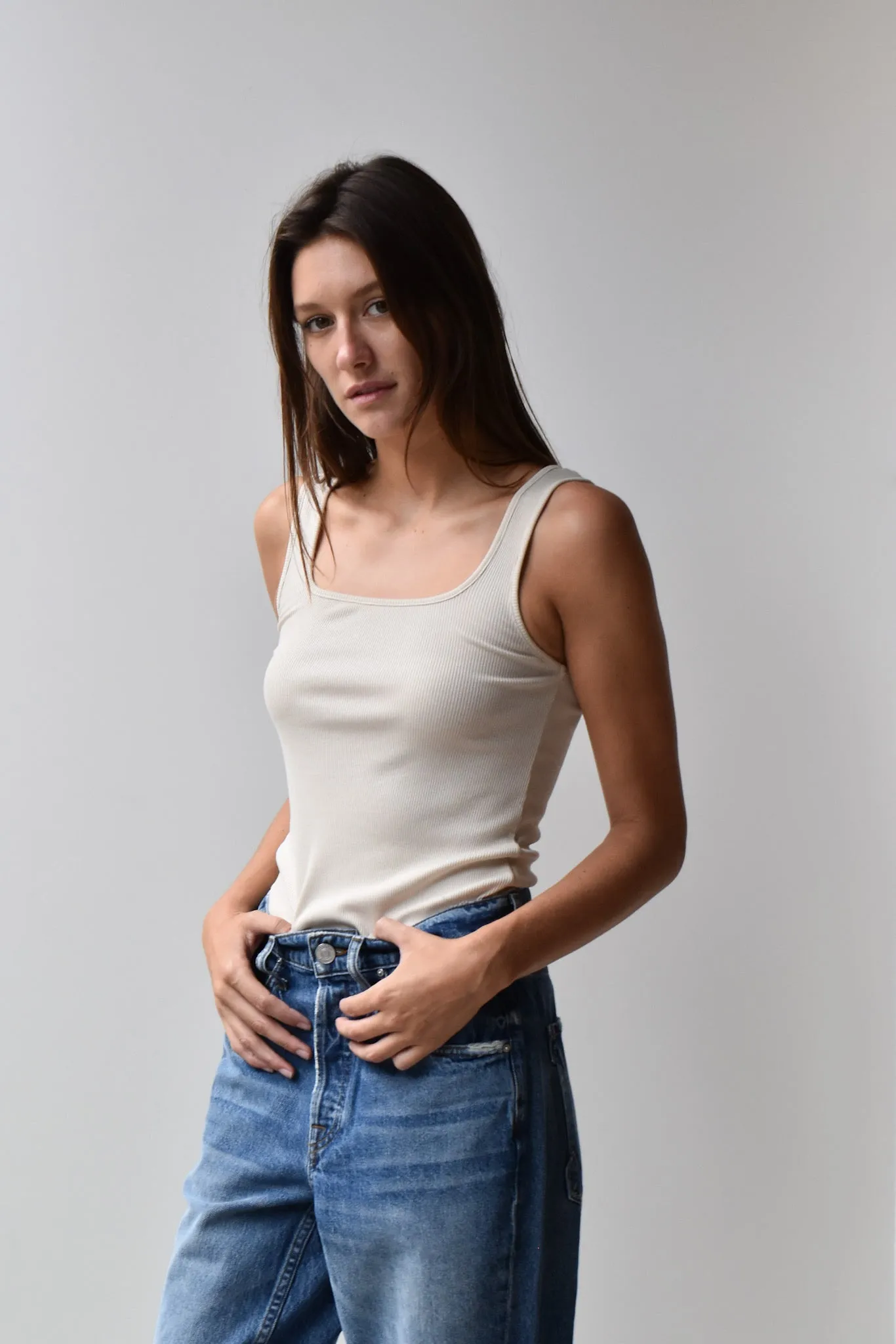 Square Neck Tank - Cotton Ribbed