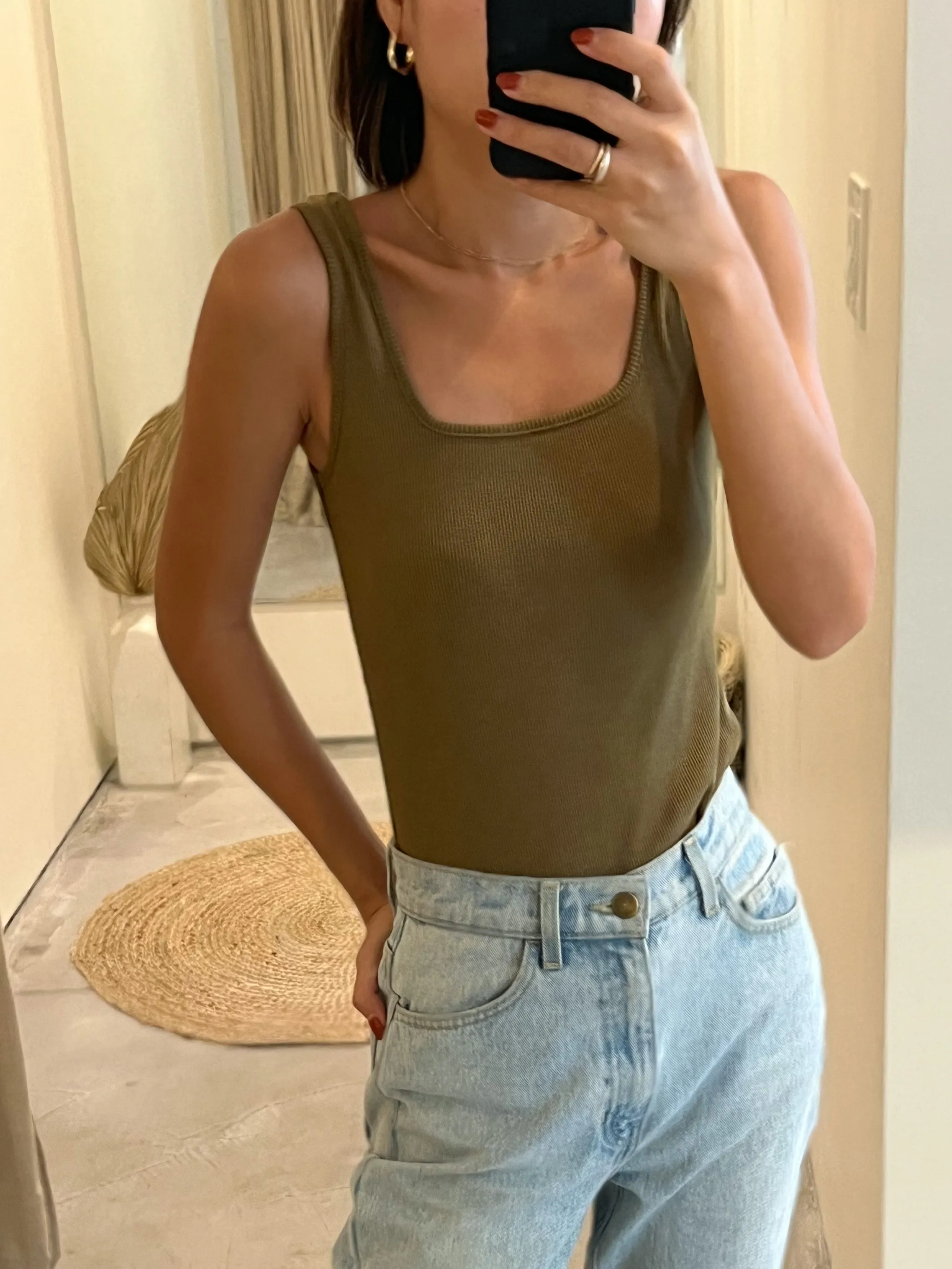Square Neck Tank - Cotton Ribbed
