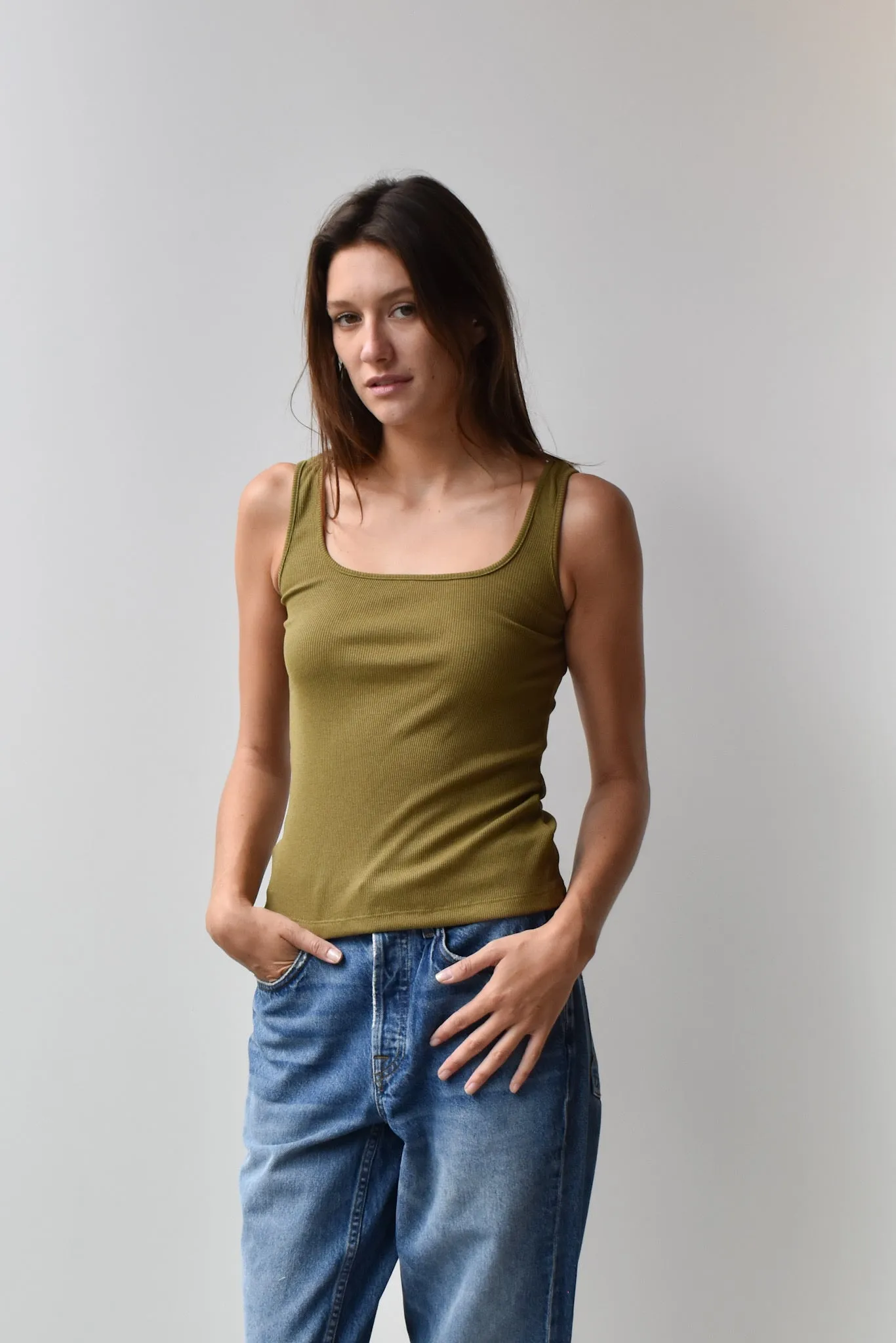 Square Neck Tank - Cotton Ribbed