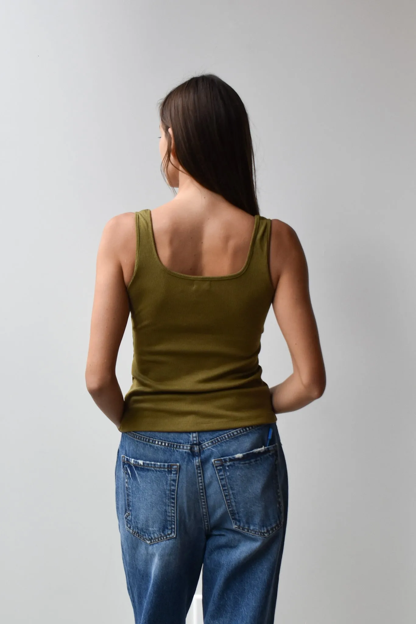 Square Neck Tank - Cotton Ribbed