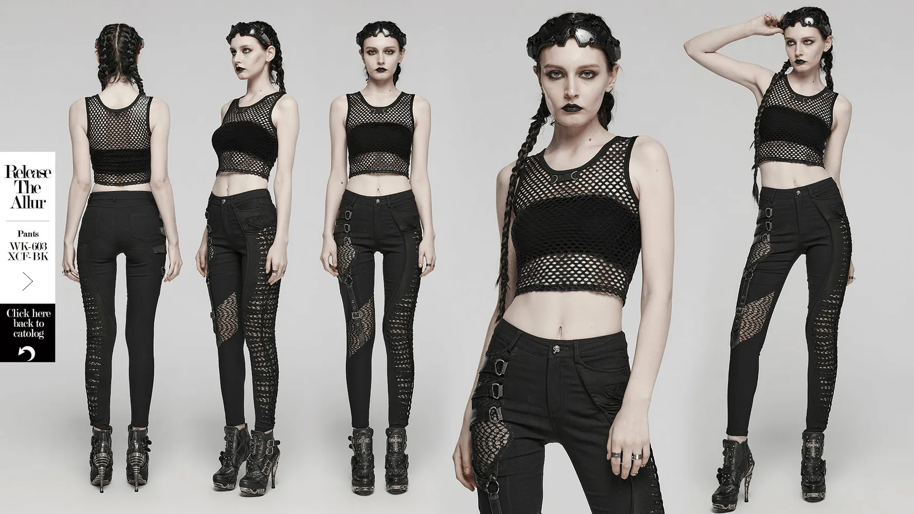 Stylish Punk Female Black Fishnet Crop Tank Top