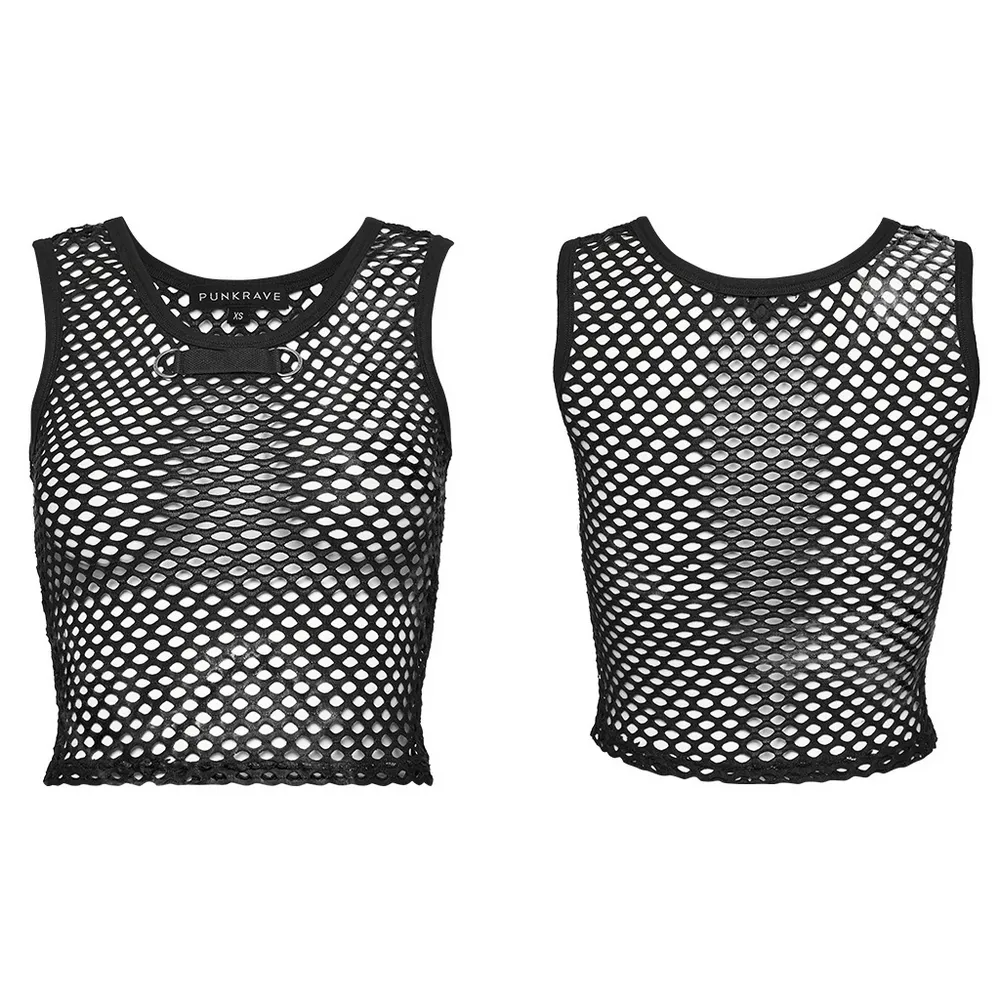 Stylish Punk Female Black Fishnet Crop Tank Top