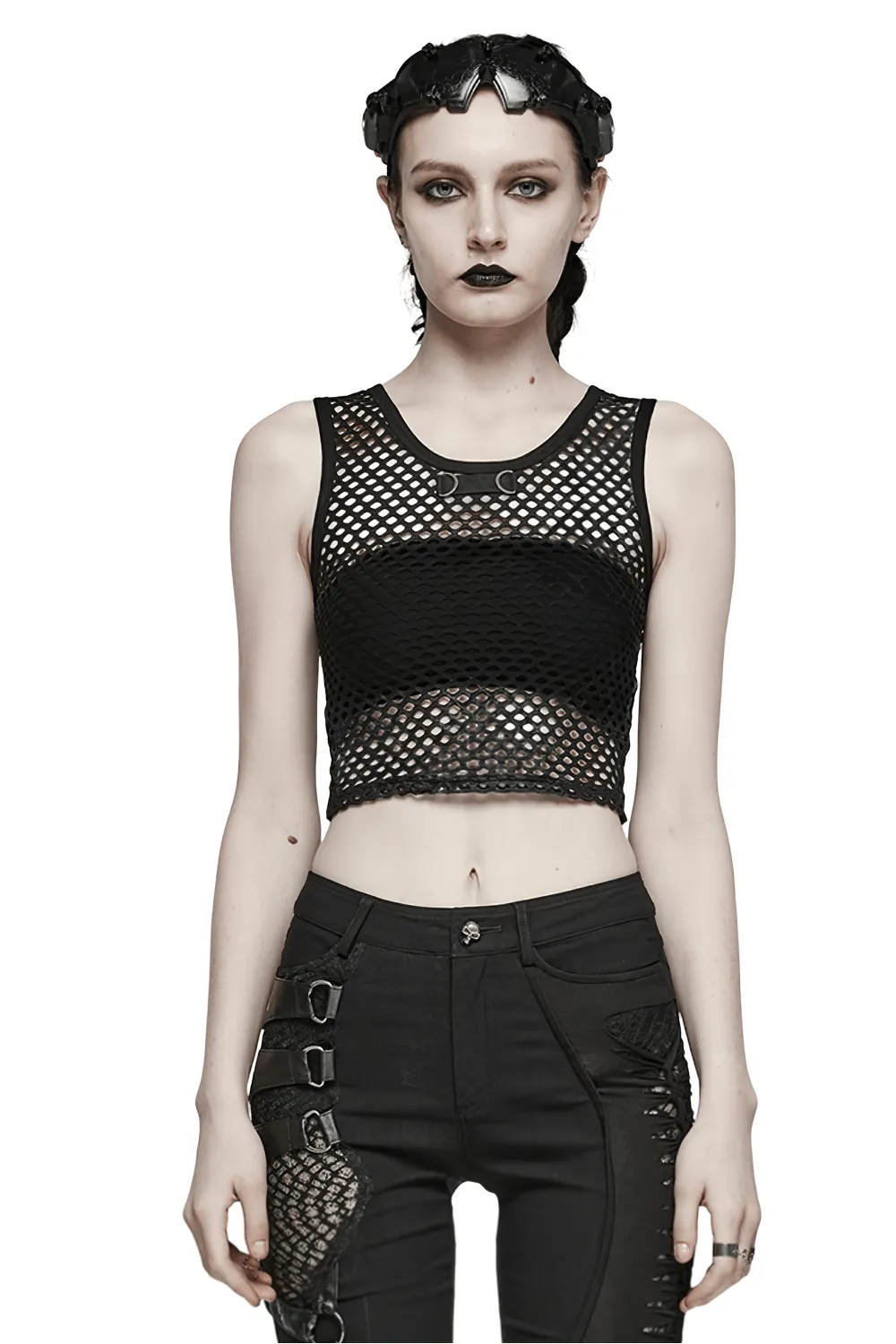 Stylish Punk Female Black Fishnet Crop Tank Top