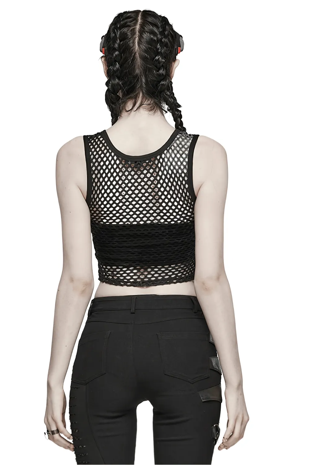 Stylish Punk Female Black Fishnet Crop Tank Top