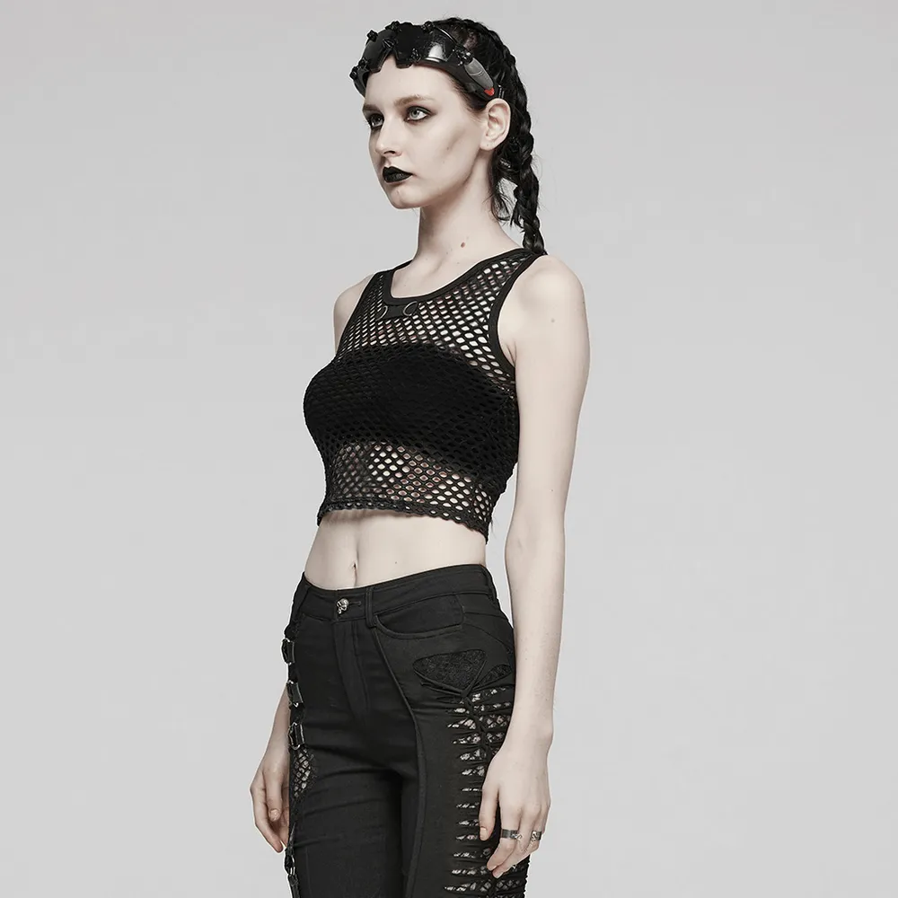 Stylish Punk Female Black Fishnet Crop Tank Top