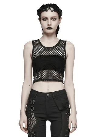 Stylish Punk Female Black Fishnet Crop Tank Top