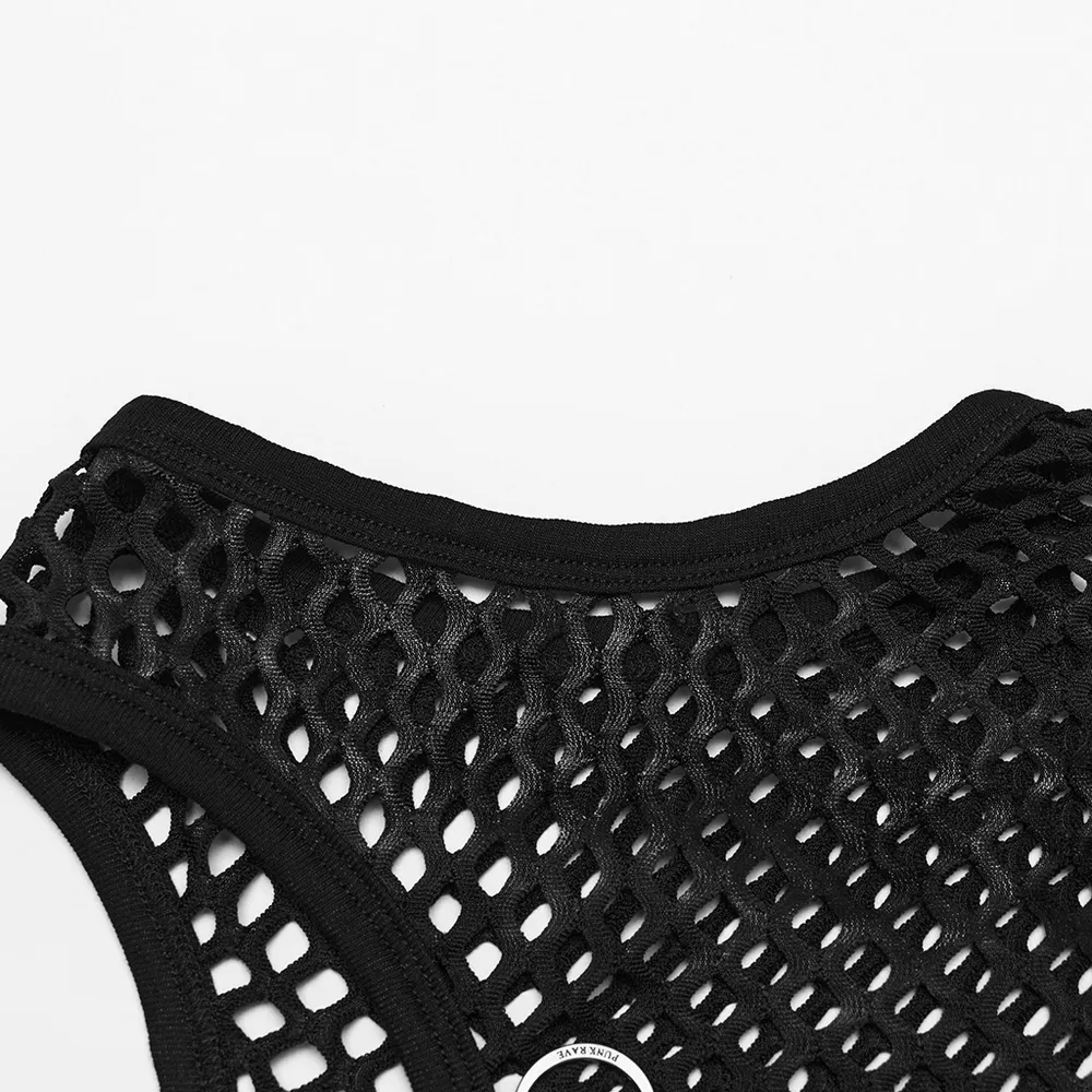 Stylish Punk Female Black Fishnet Crop Tank Top