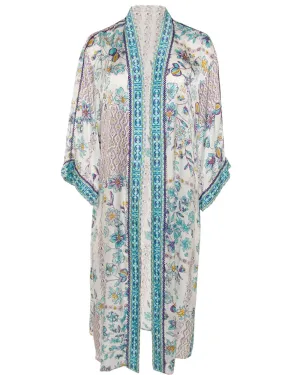 White Blue Botanique Erika Long Kimono