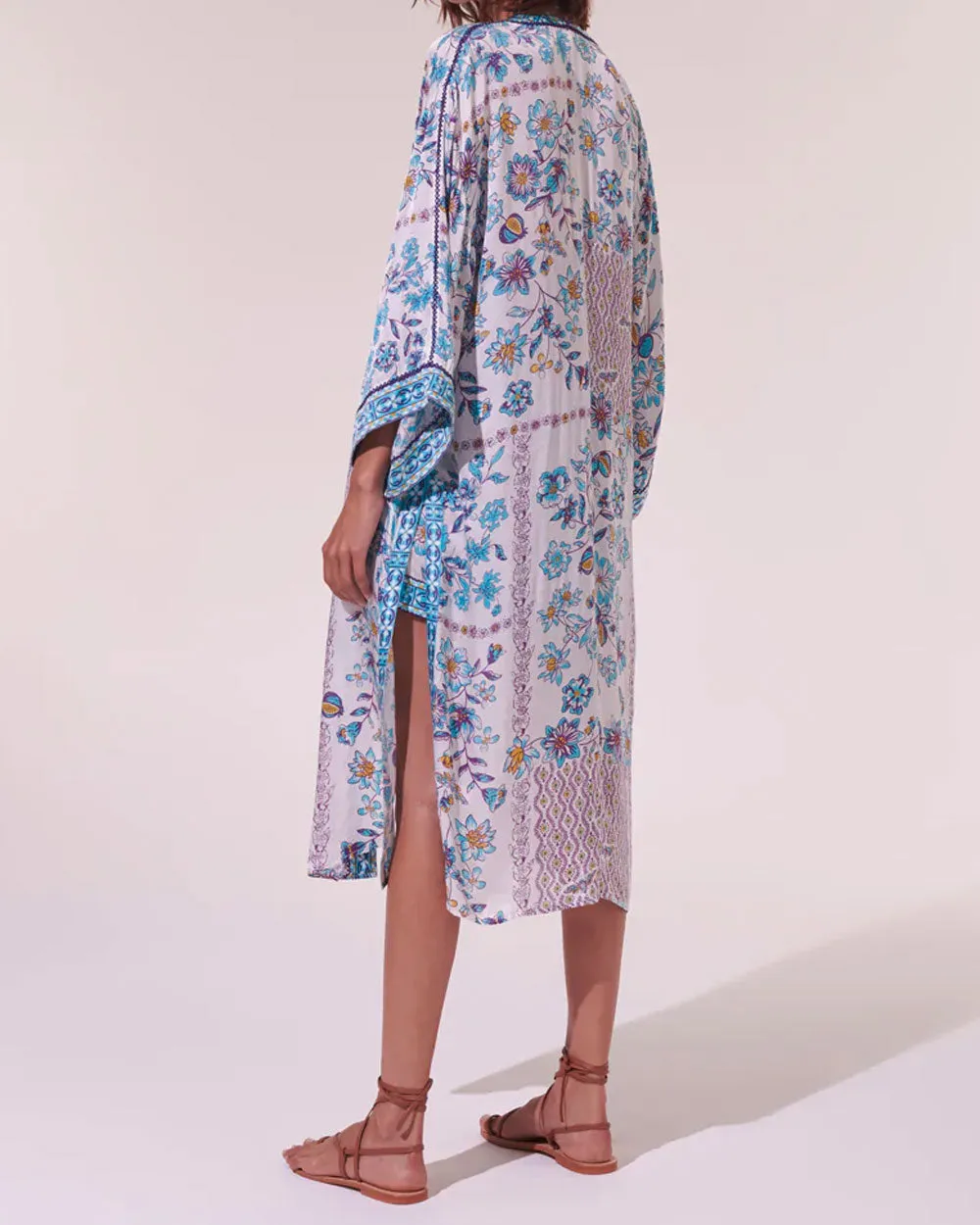 White Blue Botanique Erika Long Kimono