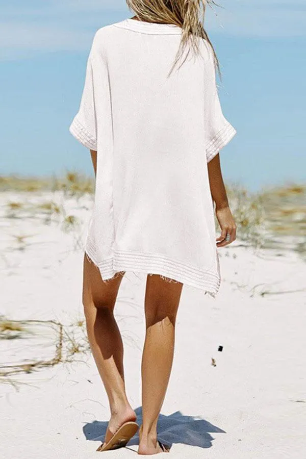 White Cerpe Pussy Bow Relaxed Beachwear