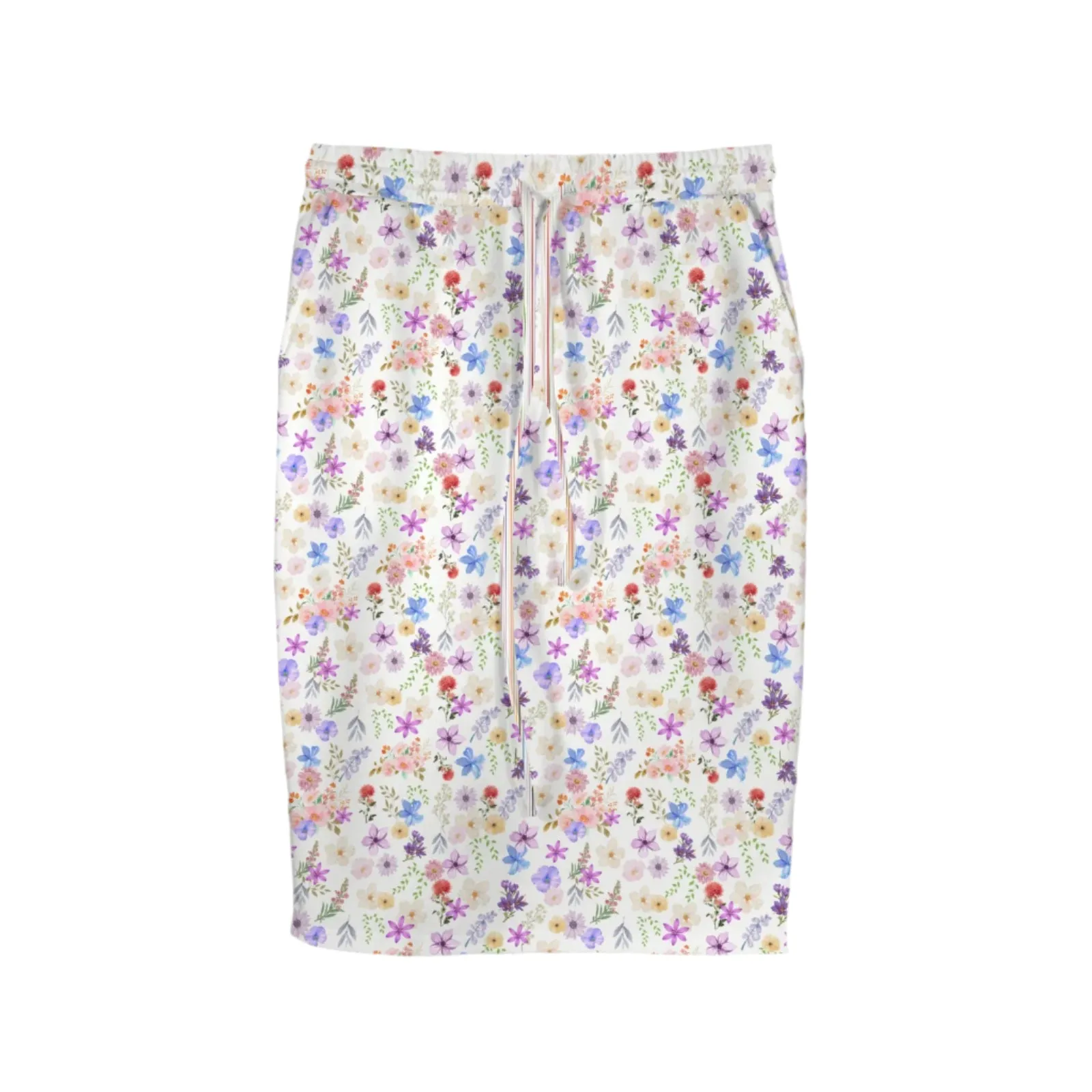 White Floral Knee Length Double Pocket Skirt up to 5 XL