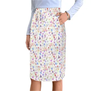 White Floral Knee Length Double Pocket Skirt up to 5 XL