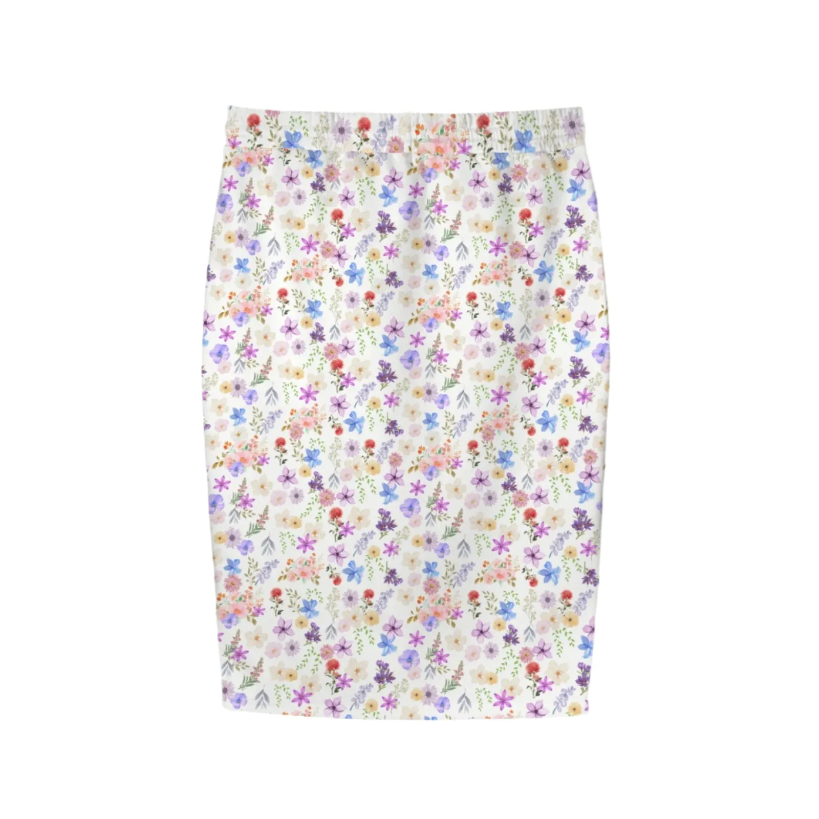 White Floral Knee Length Double Pocket Skirt up to 5 XL