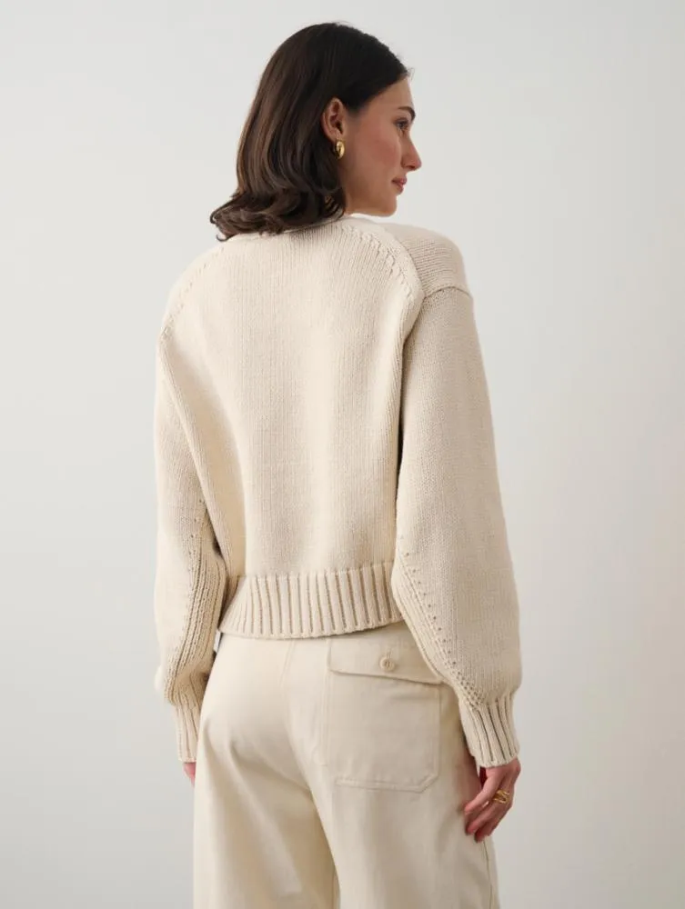 White  Warren - Core Spun Cotton Patch Pocket Cropped Cardigan in Natural
