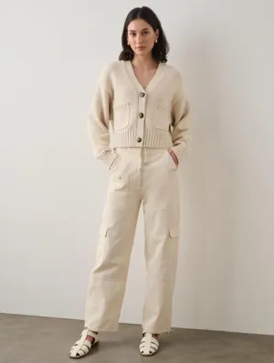White  Warren - Core Spun Cotton Patch Pocket Cropped Cardigan in Natural