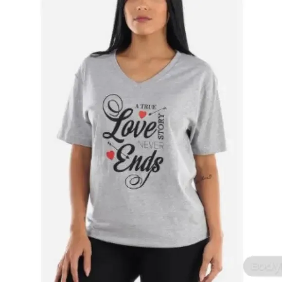 Women's A True Love Story Never Ends Gray ' V-Neck