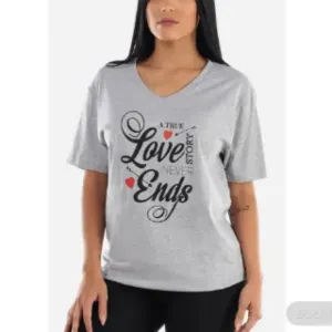 Women's A True Love Story Never Ends Gray ' V-Neck