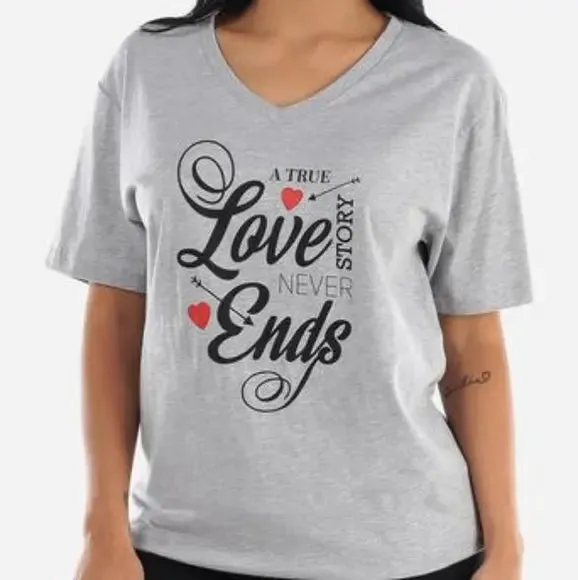 Women's A True Love Story Never Ends Gray ' V-Neck