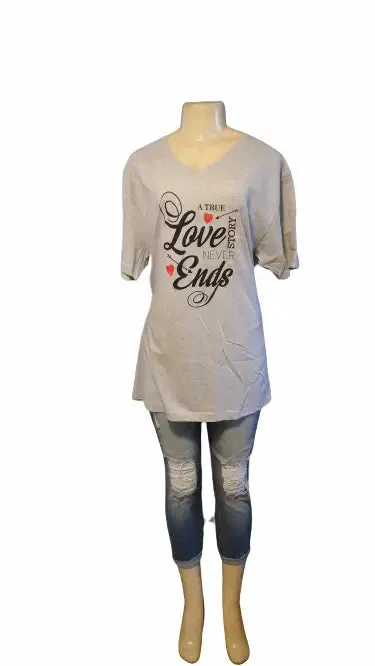 Women's A True Love Story Never Ends Gray ' V-Neck
