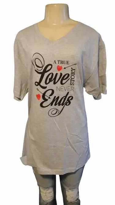 Women's A True Love Story Never Ends Gray ' V-Neck