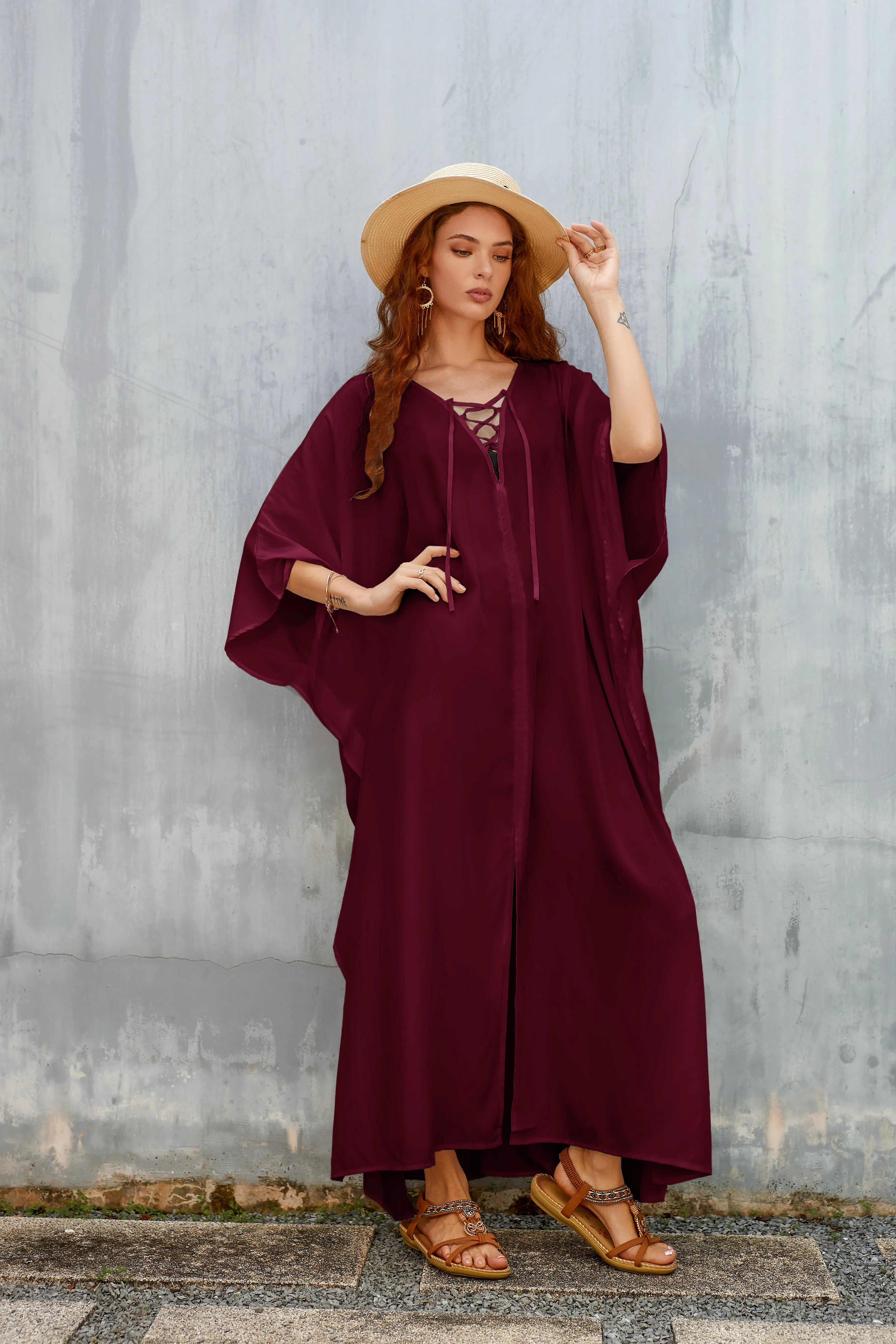 Women's Loose V-Neck Beach Caftan Cover Up Dress
