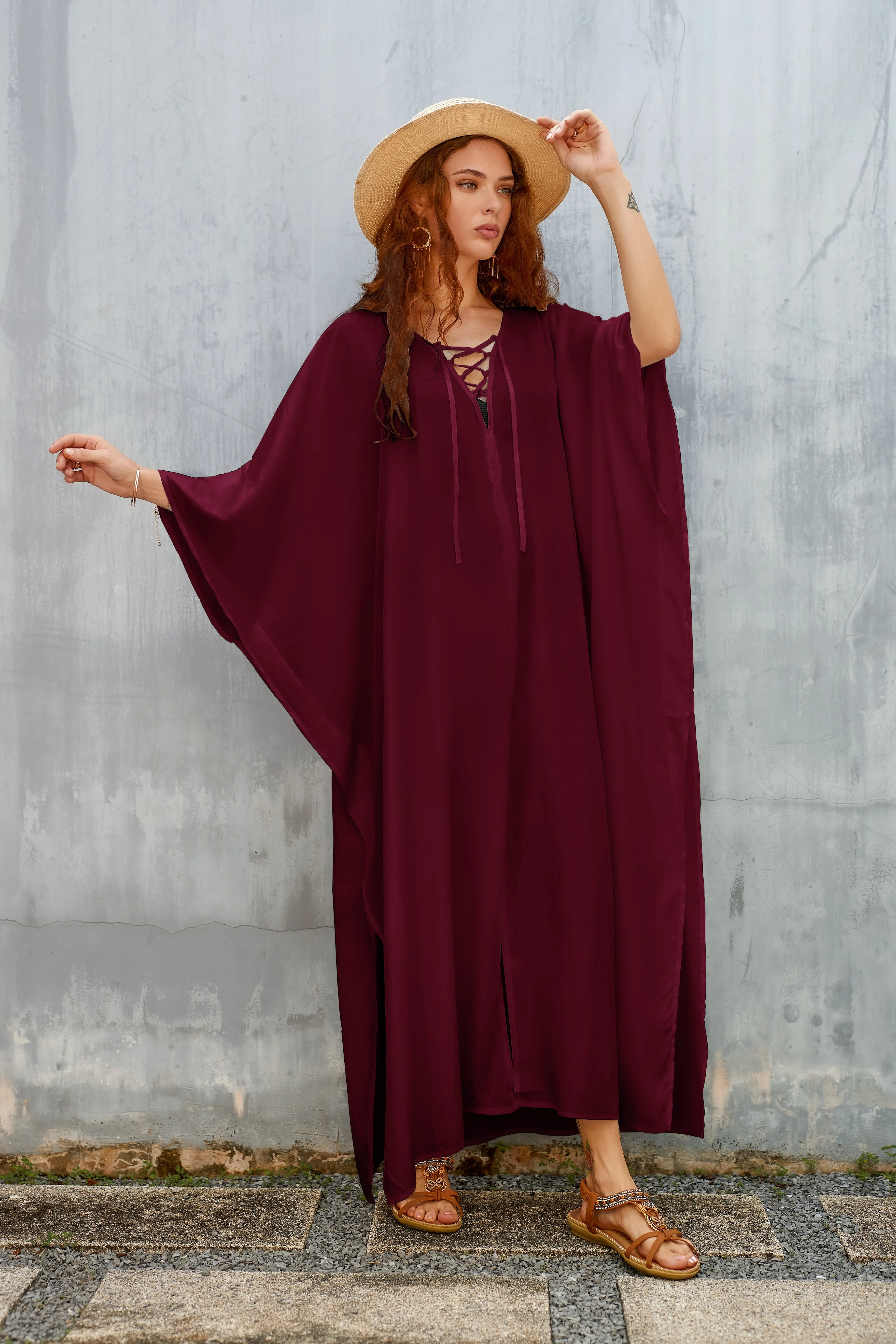 Women's Loose V-Neck Beach Caftan Cover Up Dress