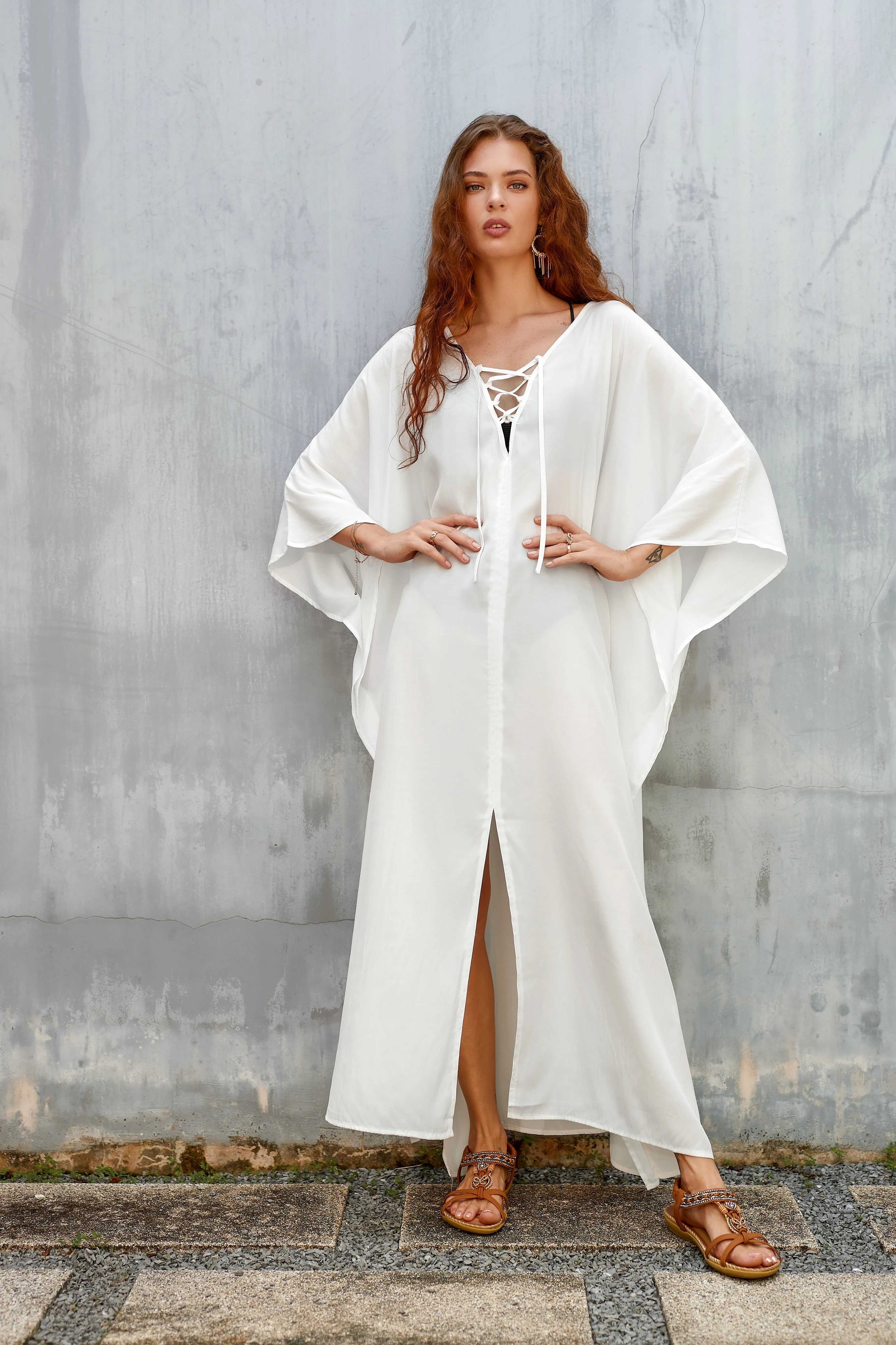 Women's Loose V-Neck Beach Caftan Cover Up Dress