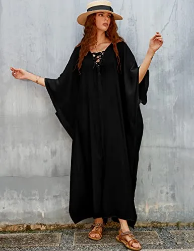 Women's Loose V-Neck Beach Caftan Cover Up Dress