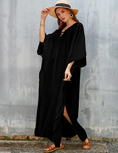 Women's Loose V-Neck Beach Caftan Cover Up Dress