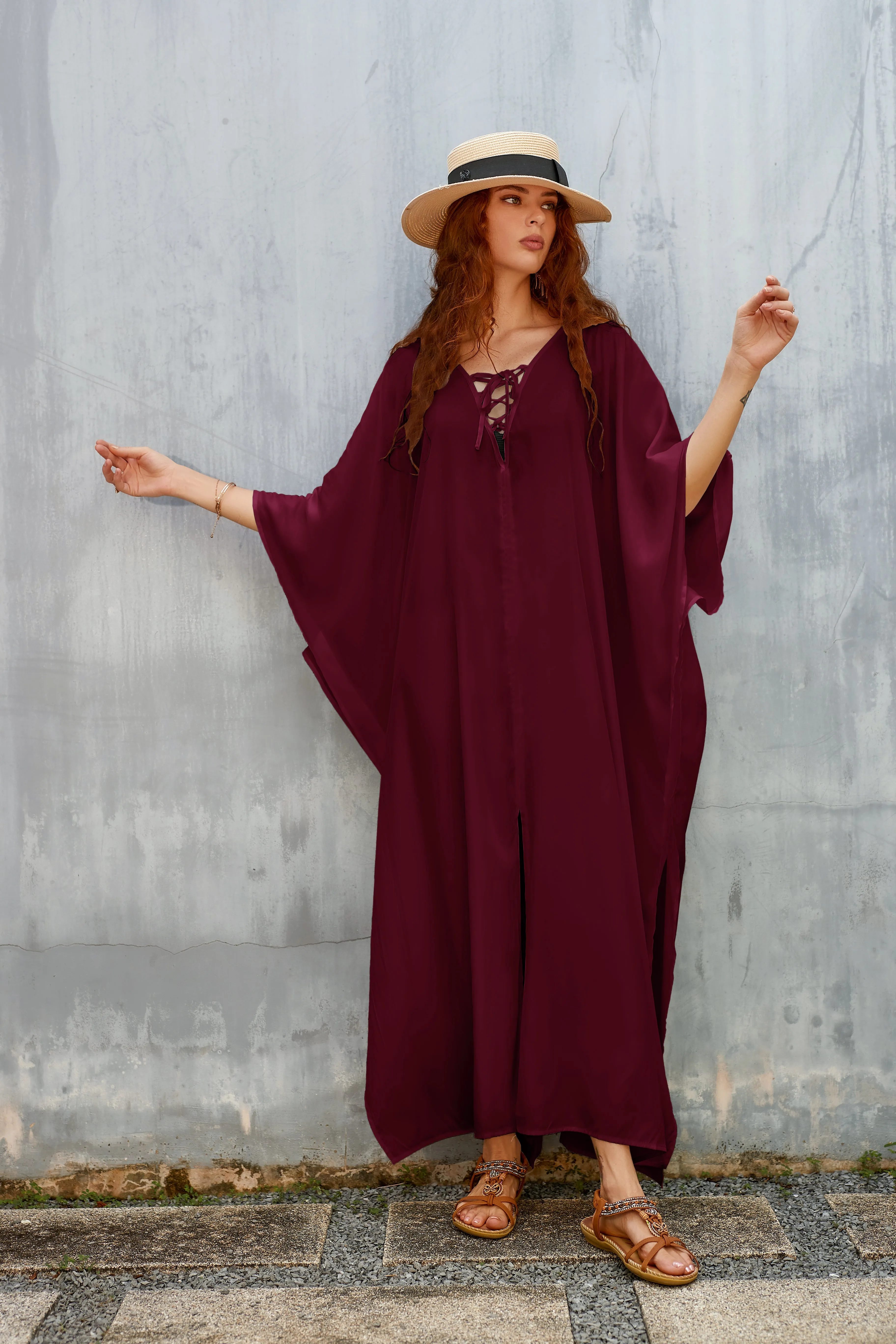 Women's Loose V-Neck Beach Caftan Cover Up Dress