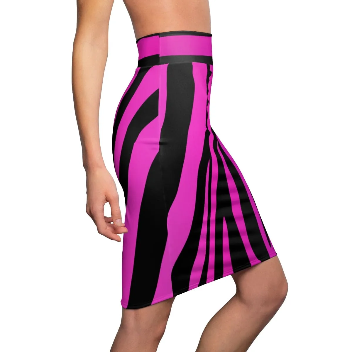 Womens Pencil Skirt, High Waist Stretch, Purple Stripes