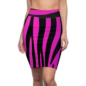 Womens Pencil Skirt, High Waist Stretch, Purple Stripes
